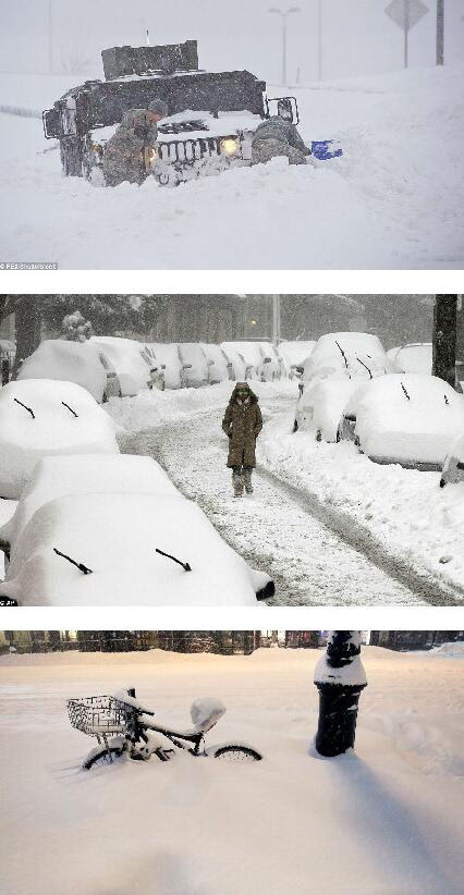 美国遭遇特大暴雪 两男生雪中玩起自由泳