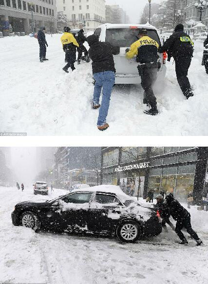 美国遭遇特大暴雪 两男生雪中玩起自由泳