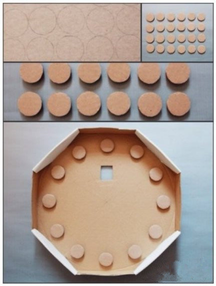 儿童玩具挂钟小制作 纸盒和塑料瓶盖diy钟表