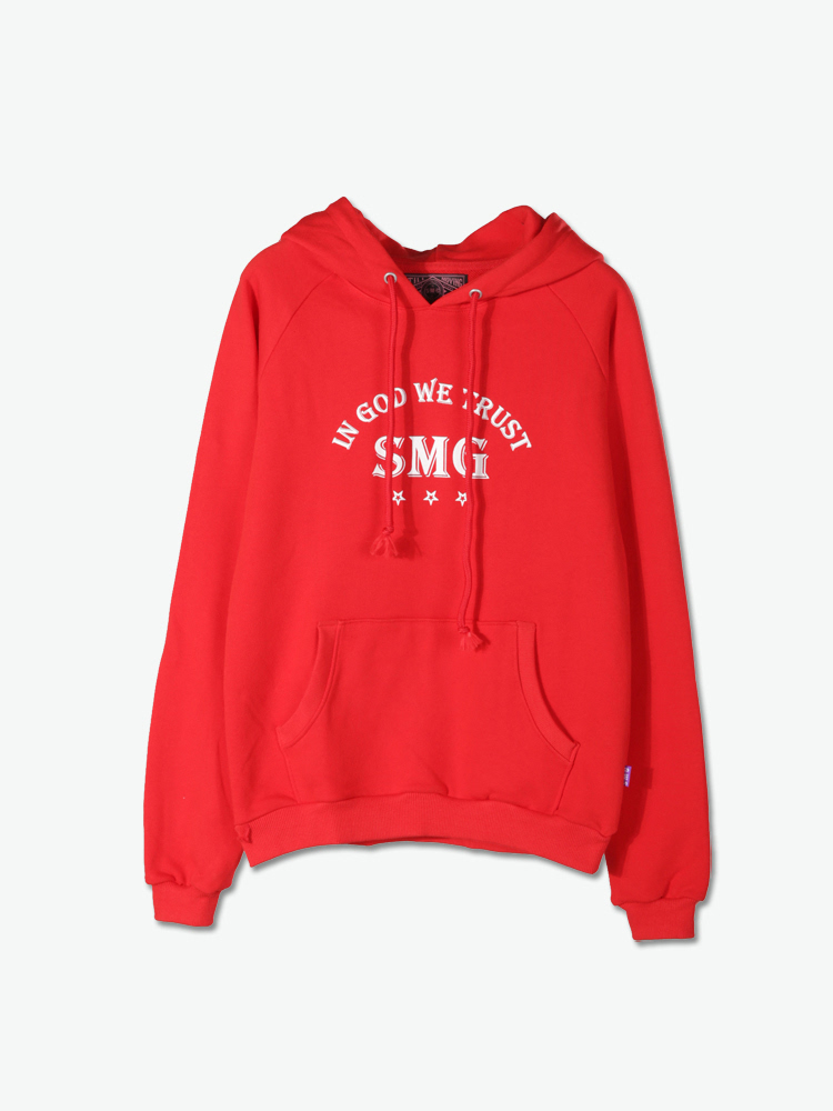 SMG Origin Hoodie 红色标语连帽套头卫衣
