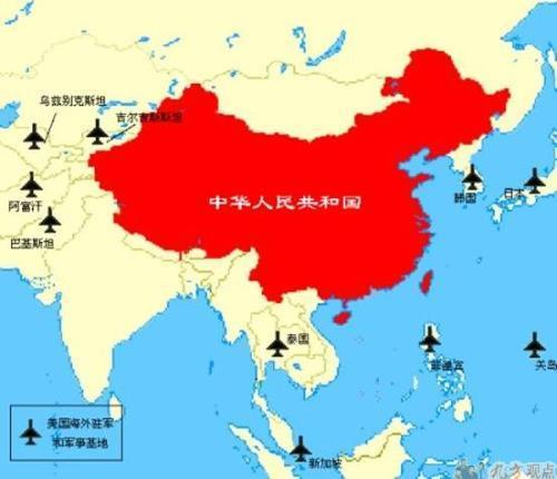 中国周边的美国军事基地分布图