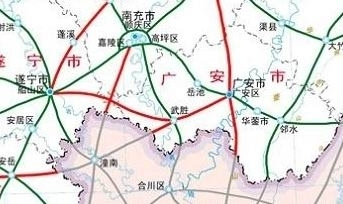 止于南广邻高速公路红土地互通,途经蓬溪,武胜,岳池,广安区四个县(区)