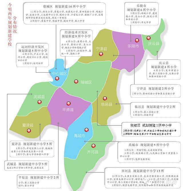 德城区 规划新建16所中小学 12所小学:西长小学,萱蕙小学,安居苑小学