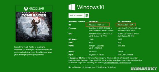 《古墓丽影:崛起》PC推荐配置 Win10+GTX97