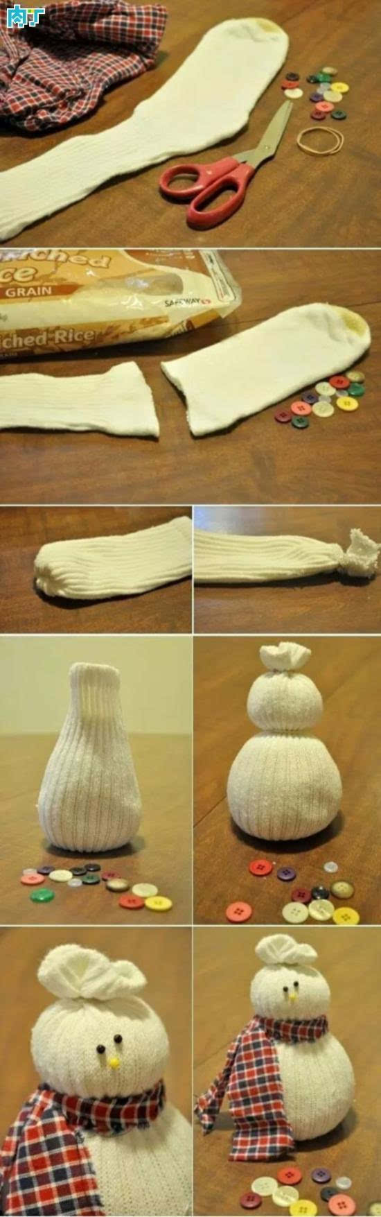 教你用白袜子制作可爱的袜子雪人布偶做法