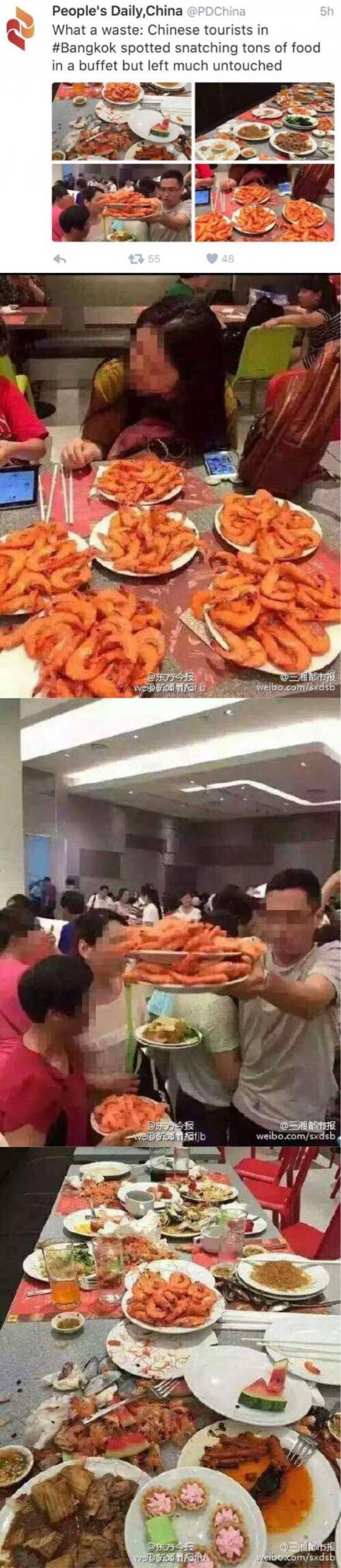 有网友爆料,称大批中国游客在泰国某海鲜自助餐厅抢虾,该场景被一名