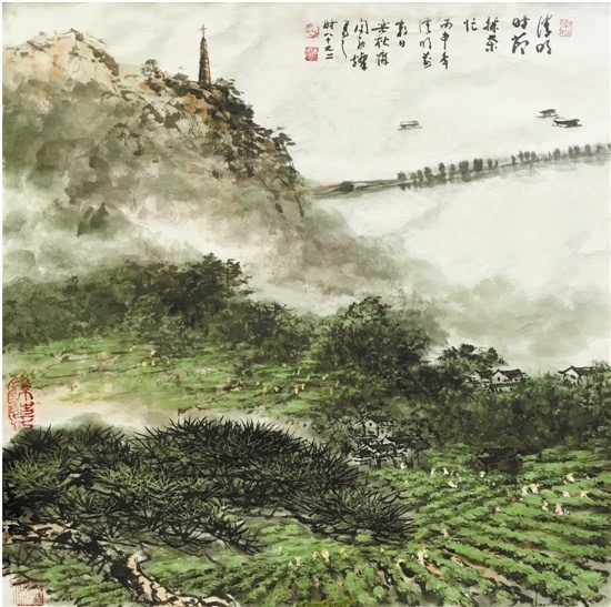 《清明时节采茶忙》 中国画 闵庚灿