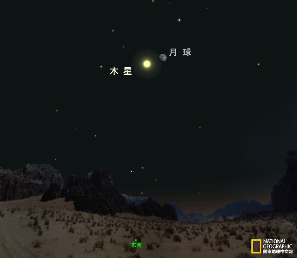 4月17日,月亮将与明亮的木星相伴.星空图:a.