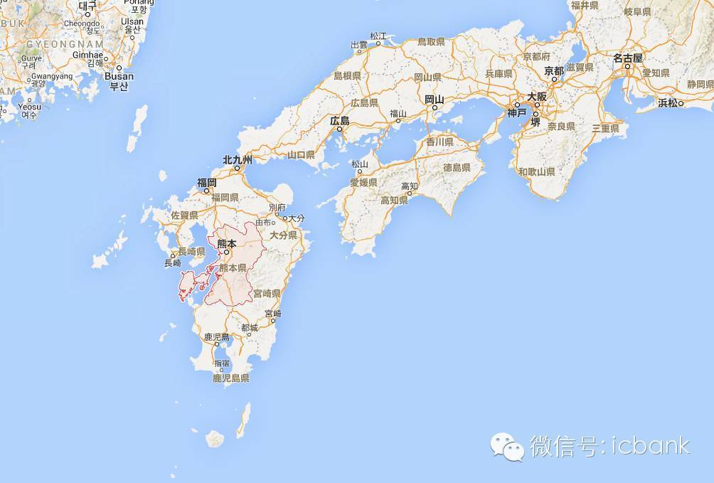 日本九州岛与熊本县位置(图来源:google maps)