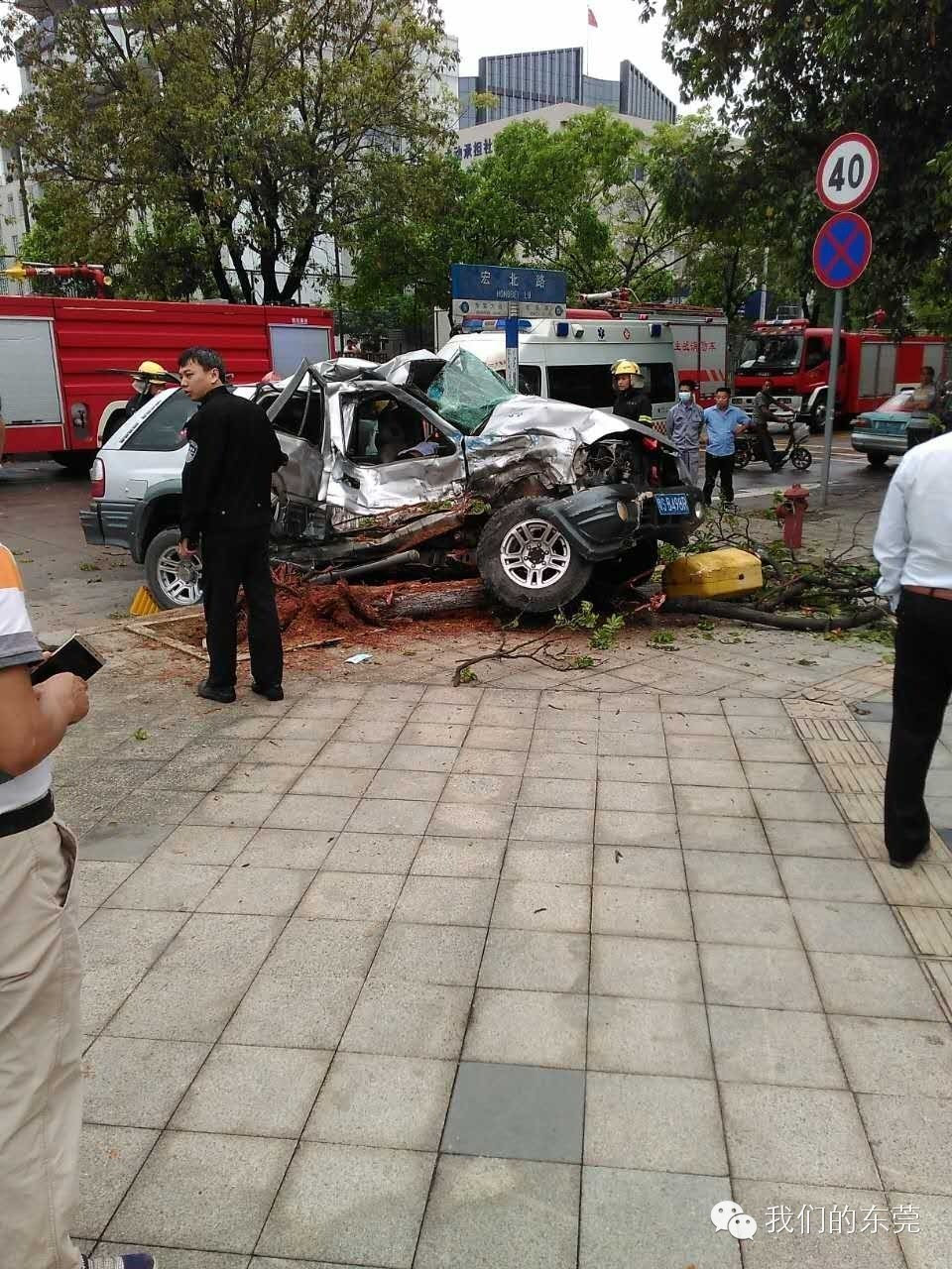 今天上午,东莞南城发生一起惨烈车祸,在  宏北路和宏六路交汇处,一辆