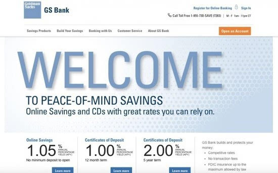 投行高盛推出网络银行储蓄业务 最低存款1美元