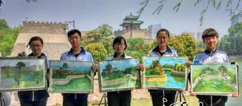 邯郸市滏春中学组织中学生用水粉绘画邯郸风景名胜