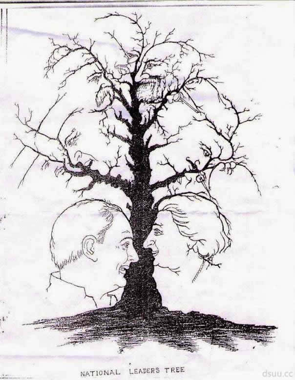 [凰段子]眼力智商大考验:这棵树上几张脸?都谁?