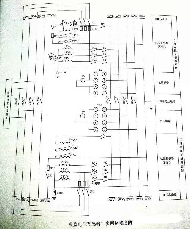 1下图为典型的双母线或单母线分段主接线时的电压互感器二次回路接线