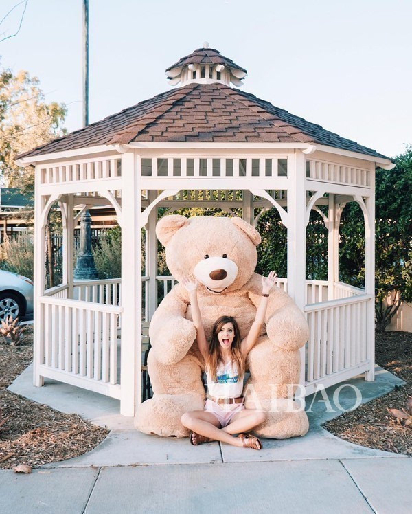 情侣带上2米3的巨型泰迪熊一起走遍全世界