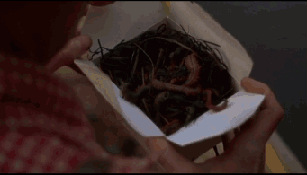 女主看不过去了,拿了一根小虫挂在鱼钩上.