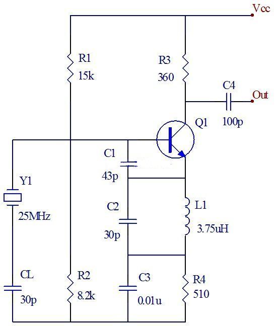 [e电路]25mhz石英晶体振荡器电路图