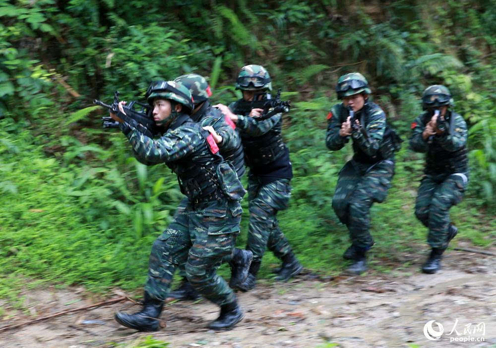 武警福建总队特战队员演练山林地捕歼战斗