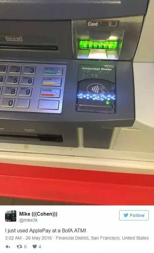 Apple Pay已在美支持ATM提现,咦 天朝不早就支持了吗