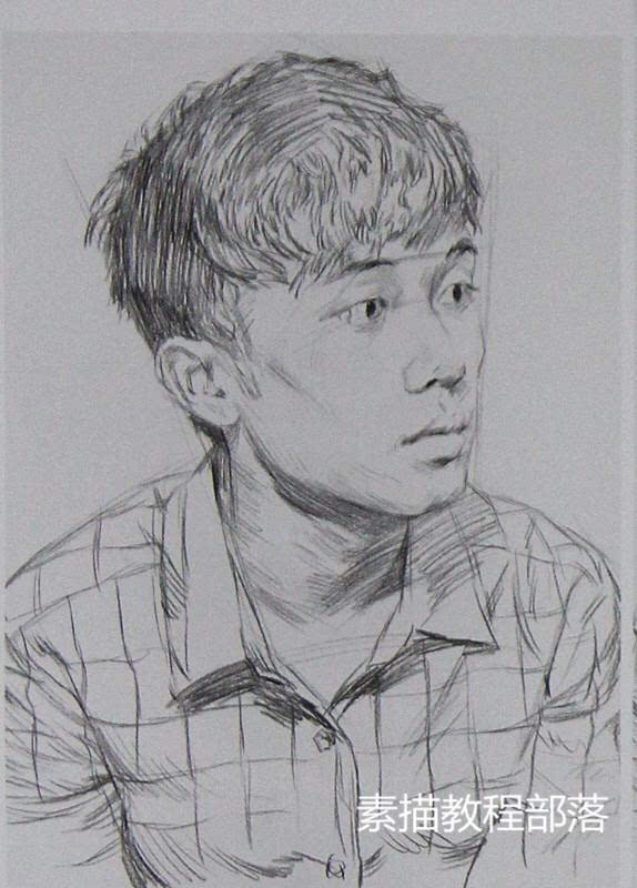 侧面男青年素描步骤