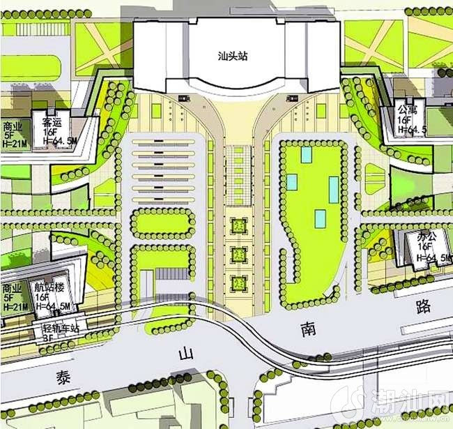 汕头火车站综合客运枢纽首期工程站前广场一层平面图.