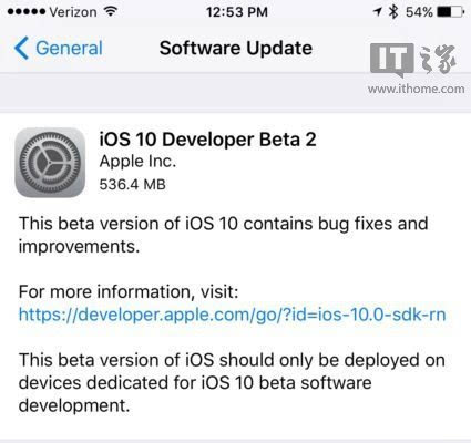 苹果推送iOS10 beta2开发者预览版固件更新 -