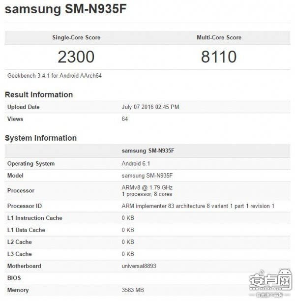 三星note7 edge跑分曝光:是note7两倍