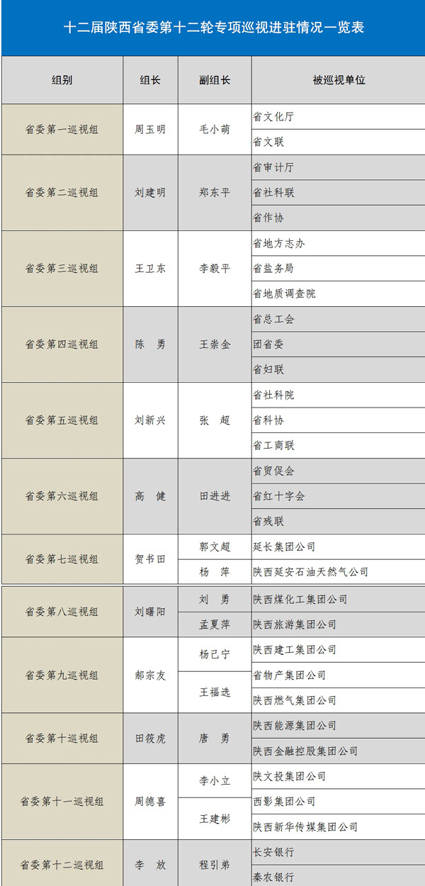 陕西:12个巡视组专项巡视省文化厅等31家单位