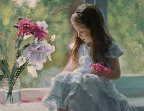 油画中的女童:俄罗斯 vladimir volegov 作品