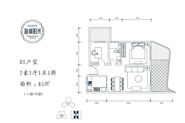 海域阳光85平2房d2户型图