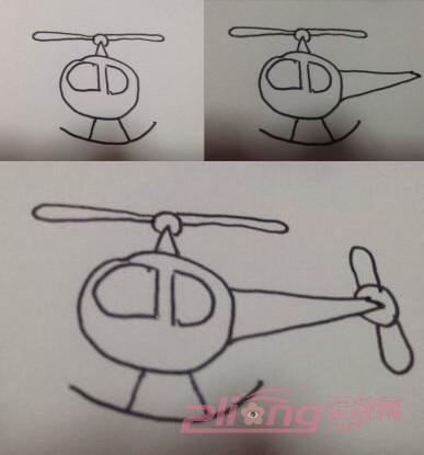 1,画一个椭圆与两个半圆形作为飞机的窗户. 2,在机顶上画出螺旋桨.