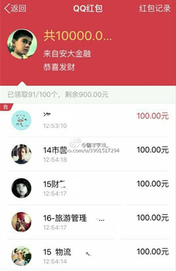 安徽大学一新生手滑在群内发万元红包(qq截图)  qq群一下子炸了锅