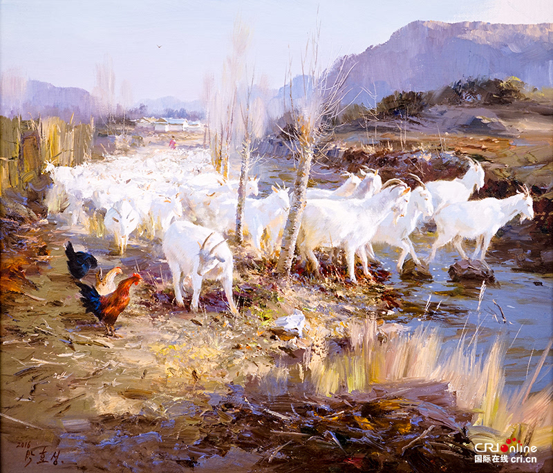 朴孝成(人民艺术家),赶羊,布面油画,69x61cm,2016