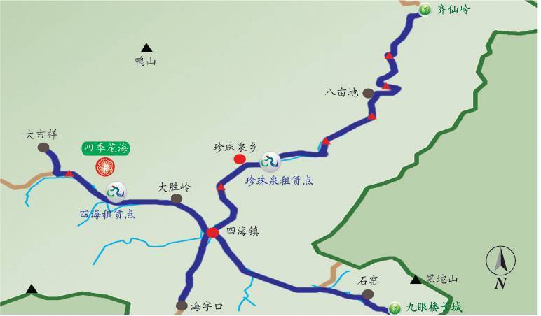 岔道古城等景点,民俗村,采摘园遍布沿线,里炮的苹果和葡萄,帮水峪的