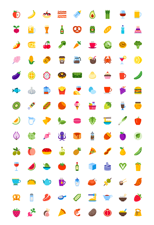 100 食品美食类彩色 icon 素材(eps/svg/pdf及png格式)