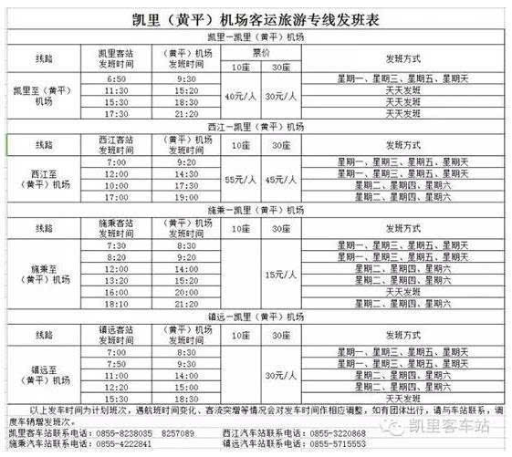 凯运集团公司从9月1日起开通"凯里——凯里(黄平)机场"客运专线,票价