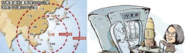 左图:台湾云峰中程弹道导弹设想的覆盖范围.