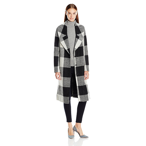 Kensie Long Blanket Plaid Wool Coat with 