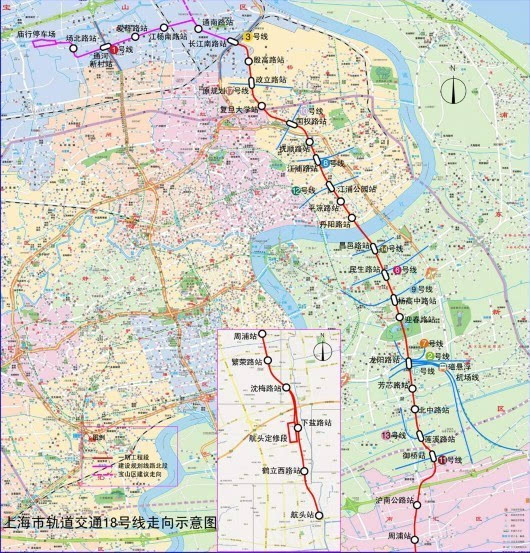 沈梅路站,杨高中路站,殷高路站,下盐路站之后,上海轨道交通18号线一期