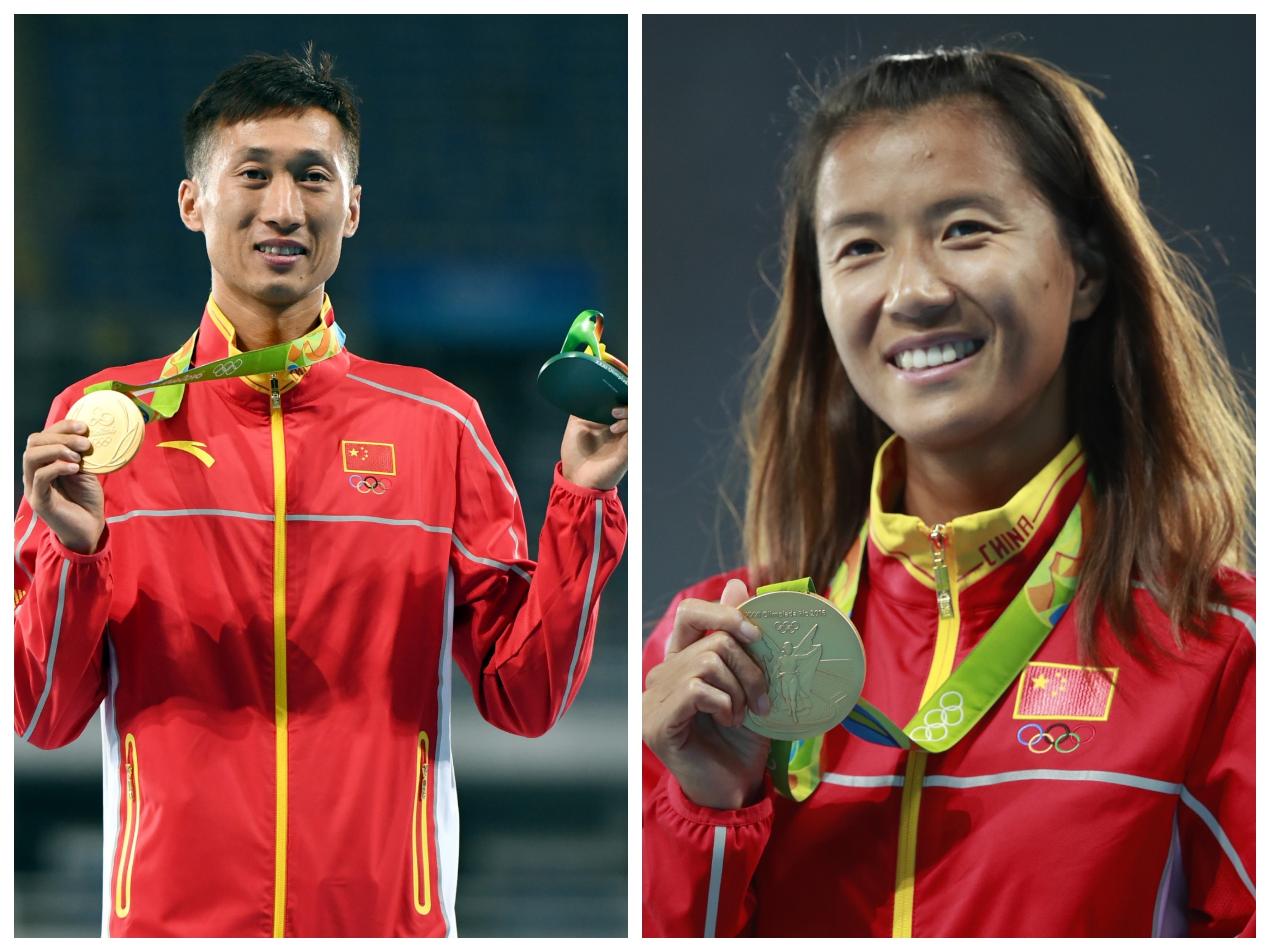 王镇(左)与刘虹为中国田径队在里约奥运会竞走项目中夺取两块金牌