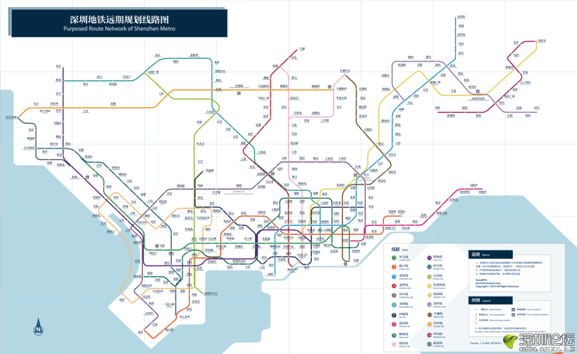 深圳未来20条地铁线运行线路和规划站点一览