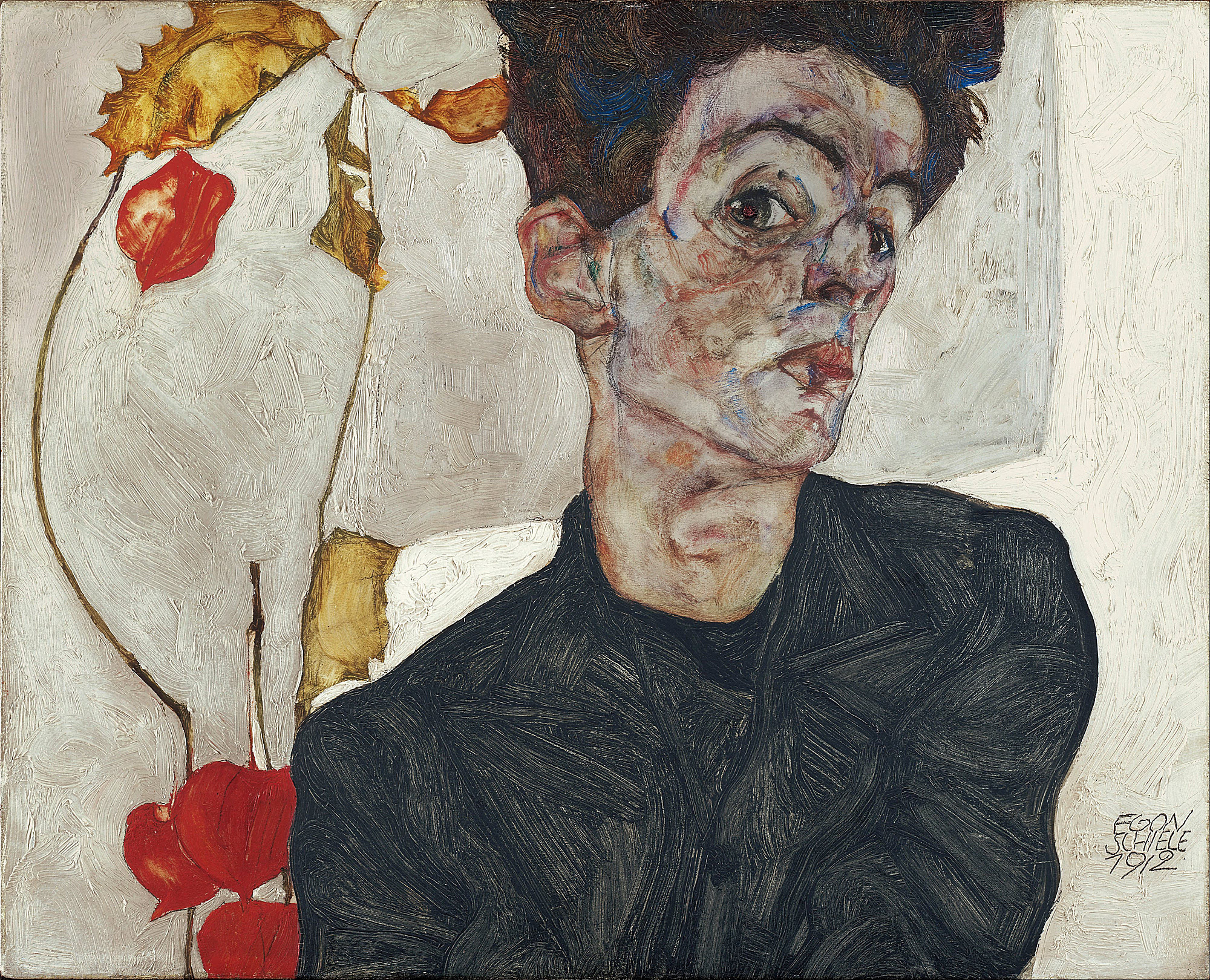 埃贡·席勒 egon schiele   有浆果的自画像 self-portrait with