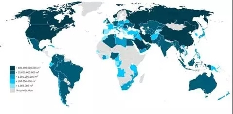 全球天然气产量分布图  2015年世界天然气消费量34686亿立方米,其中