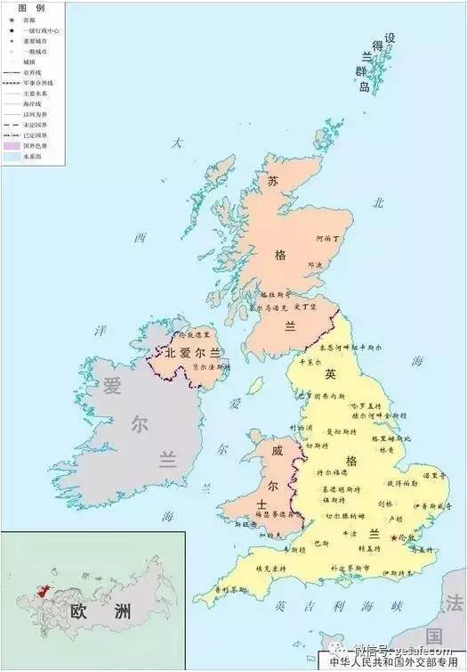 上面是一幅英国地图,包括英格兰,威尔士,苏格兰和北爱尔兰四大区域.
