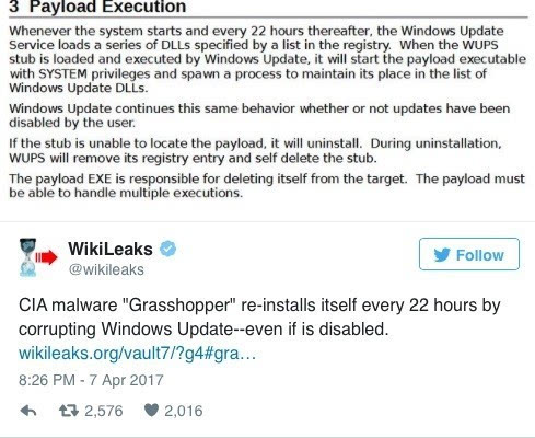 CIA泄密第七波“Grasshopper”:攻击WindowsPC,每隔22小时重新安装