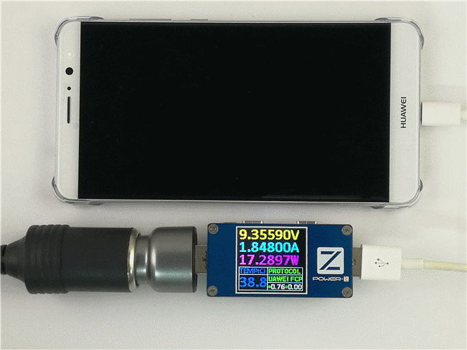 支持fcp,华为mate9充电,9.34v/1.56a 14.60w.
