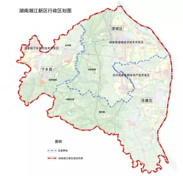 位于长沙市湘江西岸,包括岳麓区,望城区和宁乡县部分区域,核心区域为