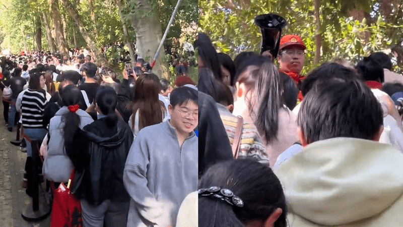游客在财神庙1小时走出10米，工作人员手持喇叭“幽默”劝返：前方无厕所、无烤肠、无茶叶蛋