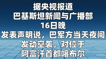 巴基斯坦称对阿富汗军事设施实施打击