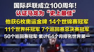 国际乒联成立100周年！正式认定马龙为“史上最佳”